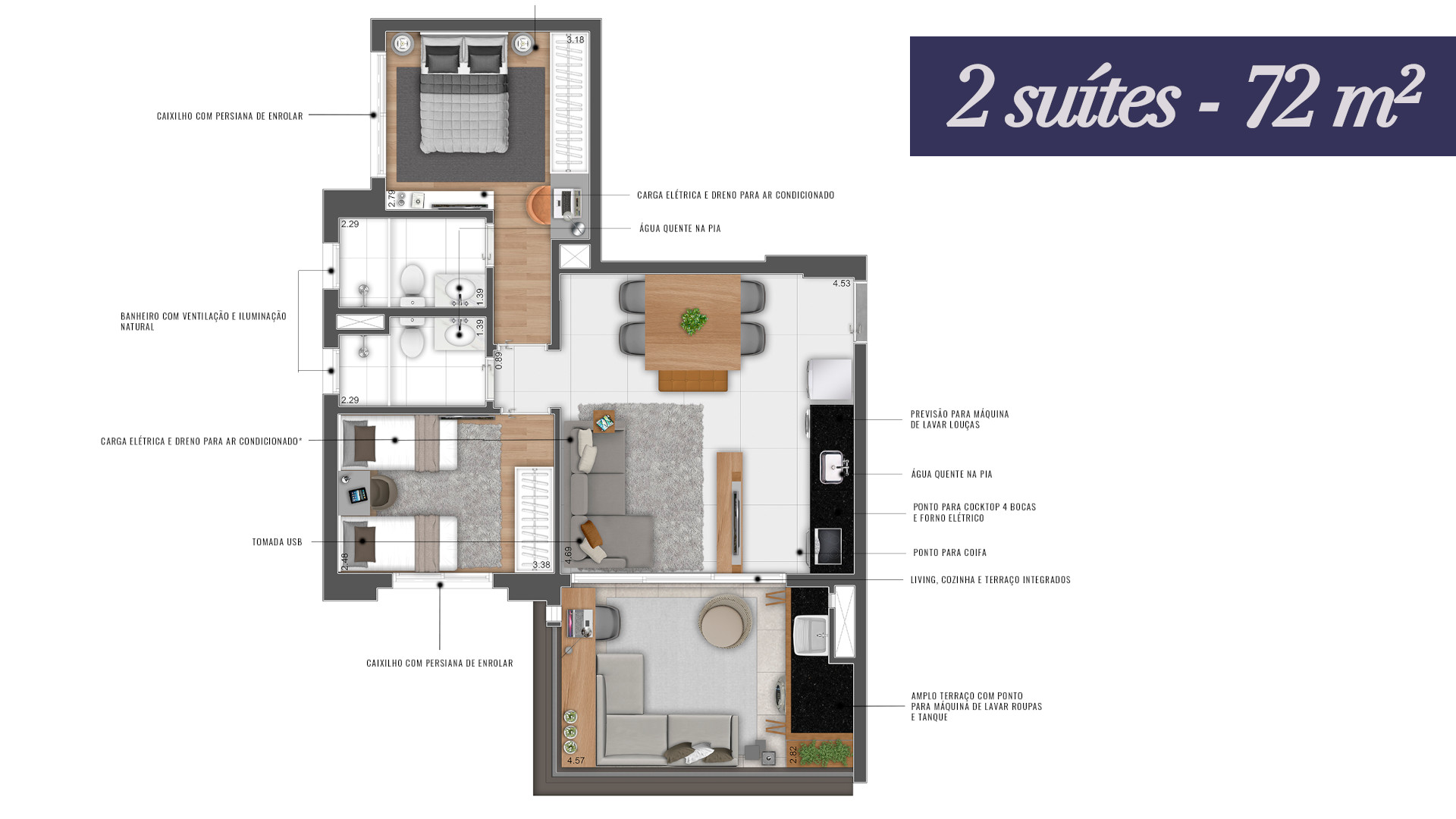 apartamento a venda de 2 suítes na Chácara Santo Antonio