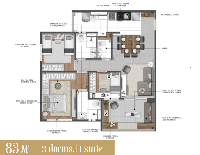 apartamento a venda de 3 dormitórios em Santo Amaro